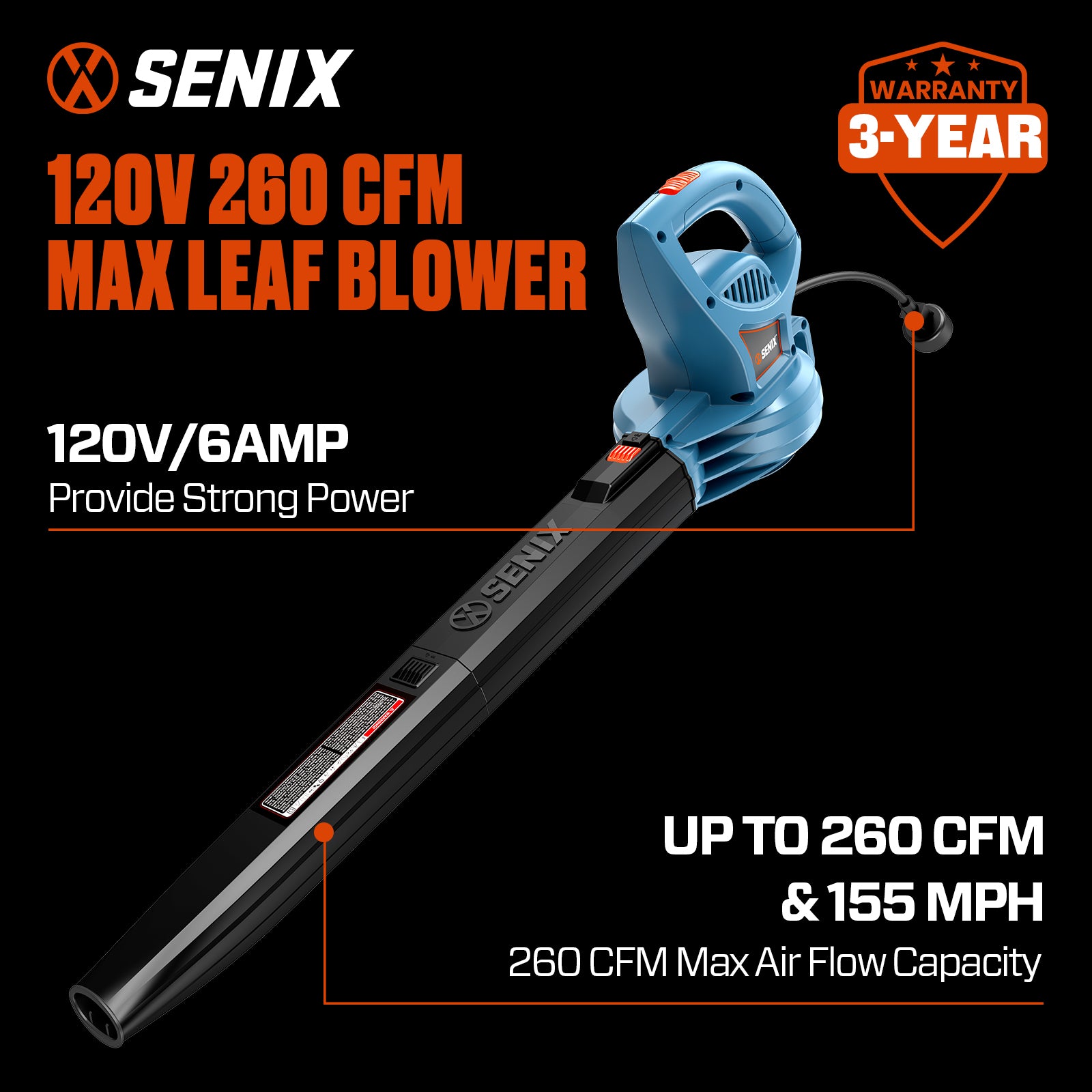 6 Amp Corded Electric Leaf Blower